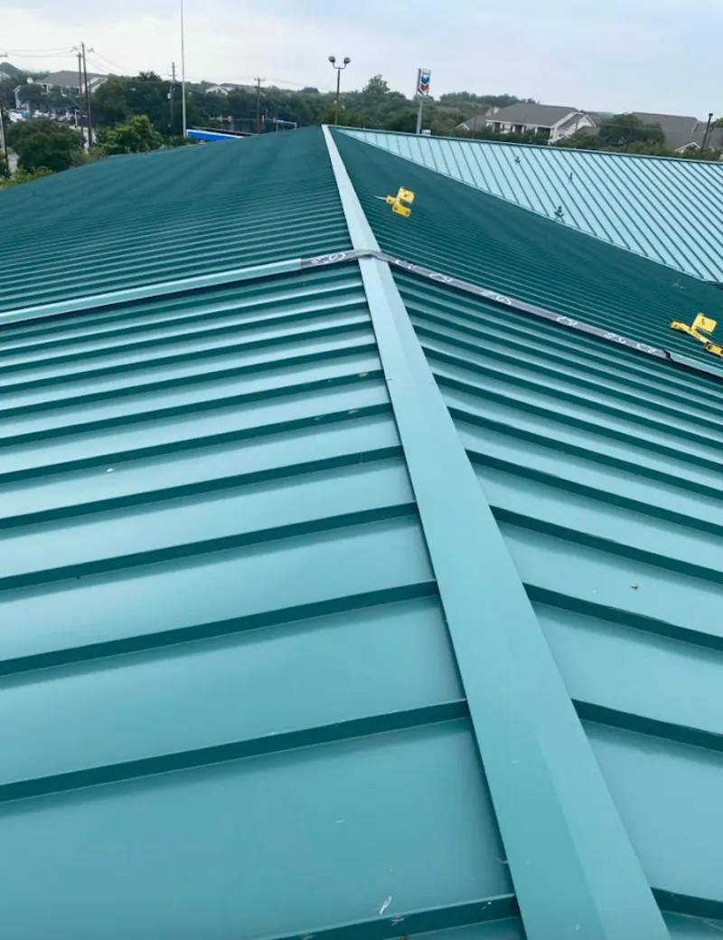 Green commercial metal roof ridge and valley for Metal Roof Repair in Mexico